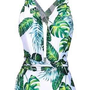 SEXY GREEN FLORAL SPLIT CRISSCROSS LADIES SWIMSUIT
